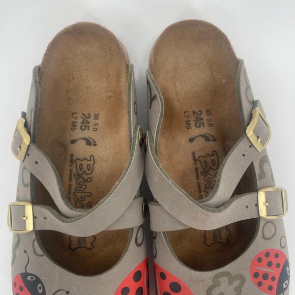 BIRKIS By Birkenstock Ladybug Clogs Size 38 (US 7) Shoes Slip On Leather Buckle - Picture 7 of 16